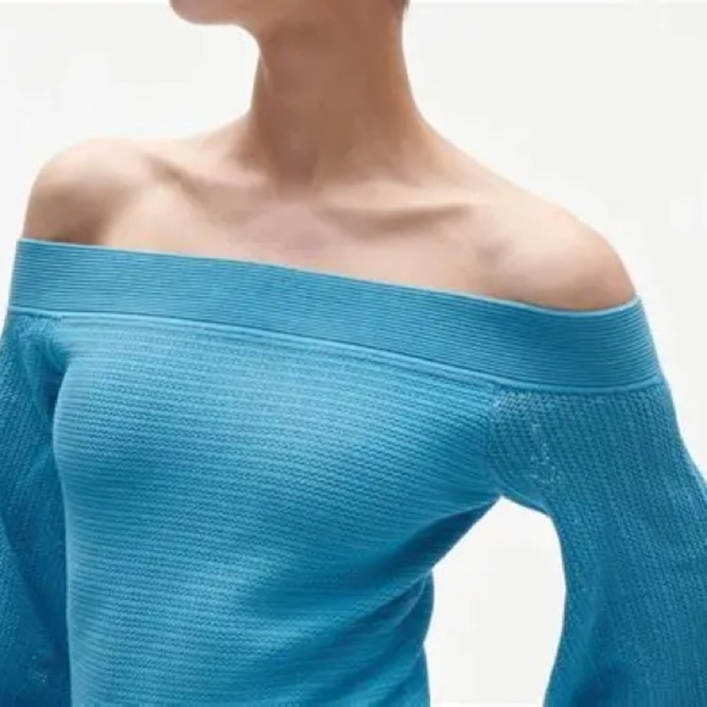 Figue GLORIA SWEATER Off-Shoulder Blue Balloon Sleeve